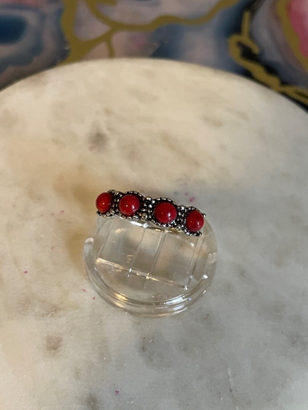 4.5 Silver Red synthetic gem Ring